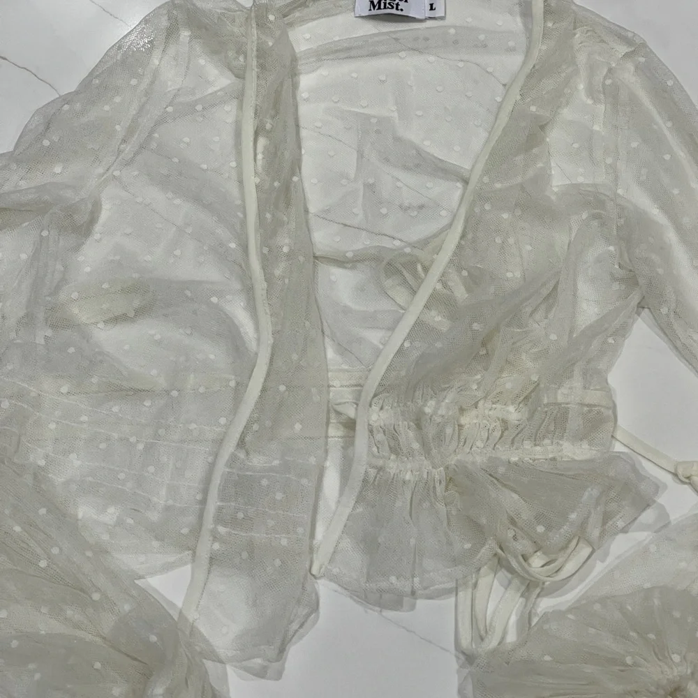 Tiger Mist Sheer White Polka Dot Blouse, L - Picture 2 of 2